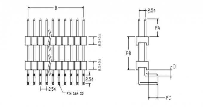 Carte de 2 bornes à 100 bornes Pin Connectors, doubles 2,54 millimètres en plastique Pin Connector 0